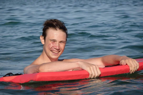 Year Old Teenage Boy Sea Body Board — Stock fotografie