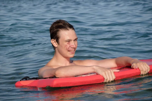 Year Old Teenage Boy Sea Body Board — Stock fotografie