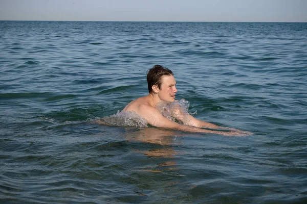 Year Old Teenage Boy Swimming Sea — Stock Photo, Image