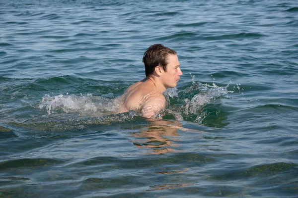 Year Old Teenage Boy Swimming Sea — Foto de Stock