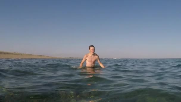 Year Old Teenage Boy Swimming Sea — Stok video