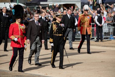 Londra, Birleşik Krallık, 14 Eylül 2022 Kraliçe Elizabeth 'in tabutunun Westminster Hall' a geçişi.