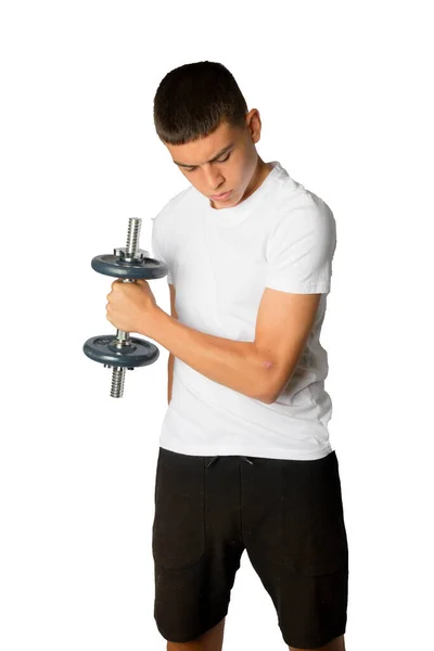 Ans Adolescent Garçon Faire Biceps Excercises — Photo