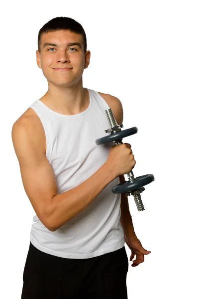 Jaar Oud Tiener Jongen Een Tank Top Oefenen Zijn Biceps — Stockfoto