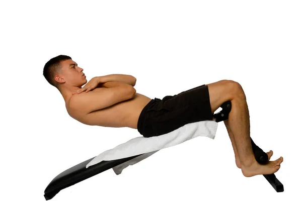 Shirtless Year Old Teenage Boy Doing Sit Ups Exercise Bench — Stock Photo, Image