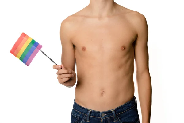 Shirtless Year Old Teenage Boy Pride Flags — Stock Photo, Image