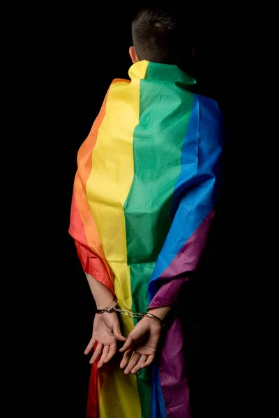 Shirtless Year Old Teenage Boy Wrapped Pride Flag Arrest — Stock Photo, Image