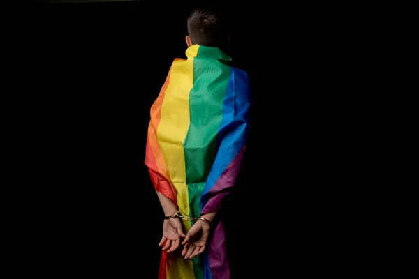 Adolescente Sin Camisa Años Envuelto Una Bandera Orgullo Bajo Arresto — Foto de Stock