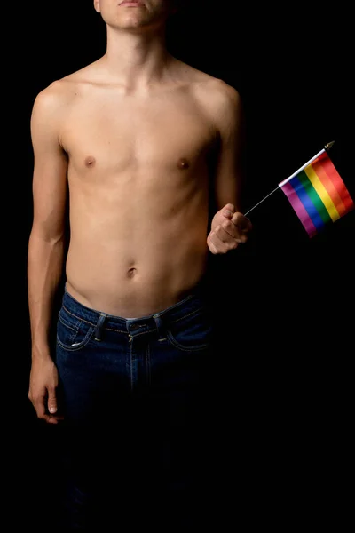 Shirtless Year Old Teenage Boy Pride Flags — Stock Photo, Image