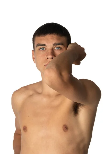 Shirtless Year Old Practacing Karate Elbow Strike — Stock Photo, Image