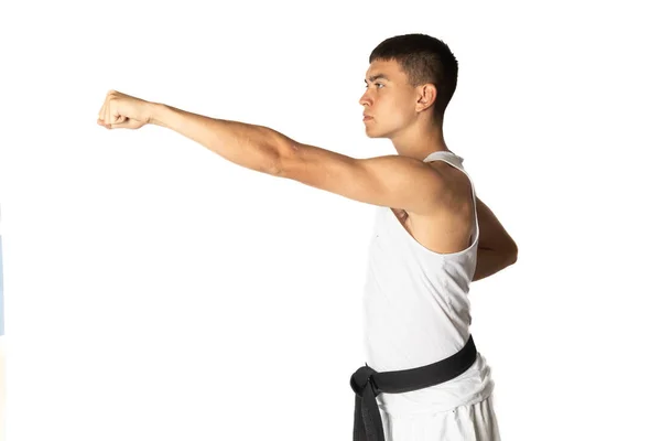 Jährige Übt Einen Karate Kopfstoß — Stockfoto