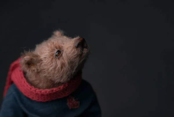 Das Foto eines handgefertigten Sammler-Teddybärs, geeignet zum Druck in eine Kalenderkarte oder zum Einlegen in einen Rahmen, um in Ihrer Freizeit ästhetisches Vergnügen zu bereiten — Stockfoto