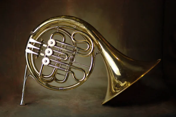 Fransk Horn Gammal Musikal Metall Instrument Populär Klassisk Mässing Musik Royaltyfria Stockfoton