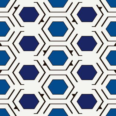 Çağdaş bal peteği geometrik deseni. Tekrarlanan altıgen süsü. Modern mozaik fayansların arka planı. Kusursuz yüzey soyut tasarımı. Geo duvar kağıdı. Dijital kağıt, tekstil baskısı. Vektör illüstrasyonu