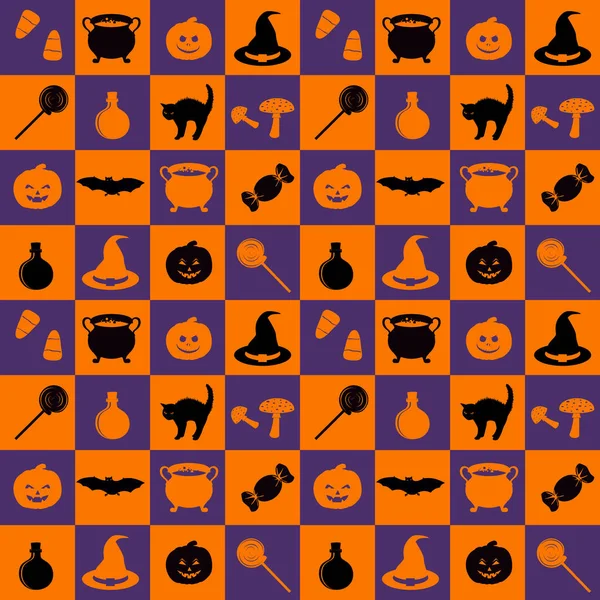 Patrón Sin Costuras Con Halloween Vacaciones Objetos Relacionados Siluetas Fondo — Archivo Imágenes Vectoriales