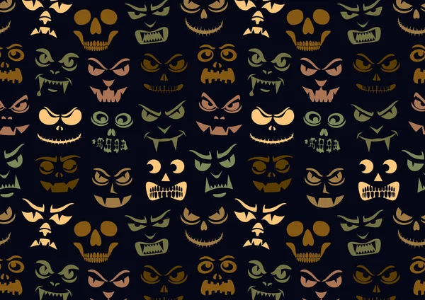 Zábavný Vzor Příšer Halloween Dýně Vyřezávané Tváře Siluety Rekreační Kreslené Royalty Free Stock Vektory