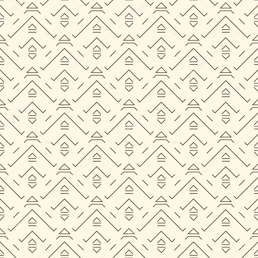 Ethnic, tribal seamless pattern. Native americans embroidery textile stylized surface print. Boho chic ornament. Repeated triangles geometric background. Mosaic wallpaper. Vector abstract