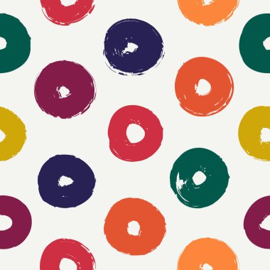 Polka noktalı fırça izi. Freehand grunge tasarım arka planı. Çember motifli modern asgari süs. Moda el çizimi geometrik baskı. Sanatsal el, soyut vektör duvar kağıdı çizmiş