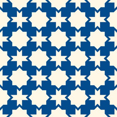 Arap süsüsüyle kusursuz bir yüzey tasarımı. Fas yıldızları ve haç motifleri. Tekrarlanan mozaik döşemeli geleneksel doğu deseni. İzleme penceresi duvar kâğıdı. Arabesk dijital kağıdı, tekstil baskısı