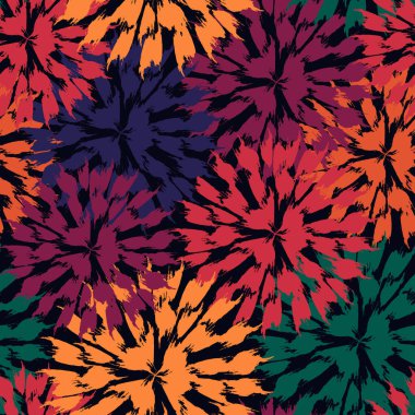 Boya fırçası, çiçeksiz desen. Bahçe çiçekleri, havai fişekler, daire şeklinde arka plan. Fırça darbeleri tasarım baskısı. Serbest sanatsal süs. El yapımı doku. El çizimi soyut vektör duvar kağıdı