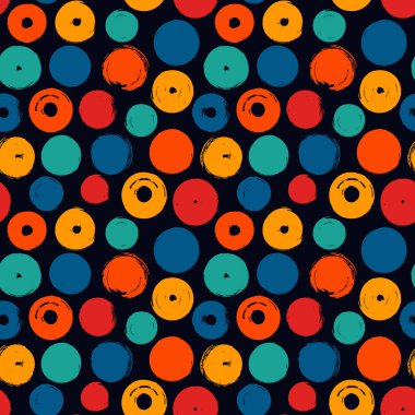 Polka noktalı fırça izi. Freehand grunge tasarım arka planı. Çember motifli modern asgari süs. Moda el çizimi geometrik baskı. Sanatsal el, soyut vektör duvar kağıdı çizmiş