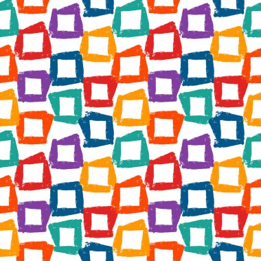 Boya fırçası pürüzsüz bir desen oluşturur. Freehand grunge tasarım arka planı. Kare motifli modern asgari süs. Moda el çizimi geometrik baskı. Sanatsal el, soyut vektör duvar kağıdı çizmiş