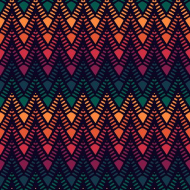 Etnik, pürüzsüz bir model. Freehand yatay zigzag sembolü çizgileri. Boho şık tasarım arka planı. Yerli, kabile tarzı duvar kağıdı. Fırça darbeleri, el çizimi geometrik süsler. Vektör soyut