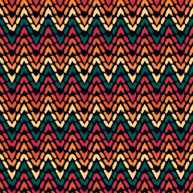 Etnik, pürüzsüz bir model. Freehand yatay zigzag sembolü çizgileri. Boho şık tasarım arka planı. Yerli, kabile tarzı duvar kağıdı. Fırça darbeleri, el çizimi geometrik süsler. Vektör soyut