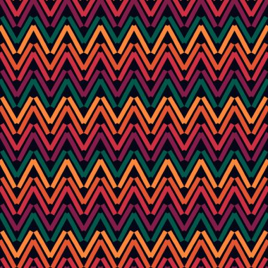 Fırça darbeleri kusursuz desen oluşturur. Freehand yatay zikzak çizgileri. Tekrarlanan semboller arka planda. Basit bir geometrik süs. Moda grunge tasarımı. Vektör soyut modern duvar kağıdı