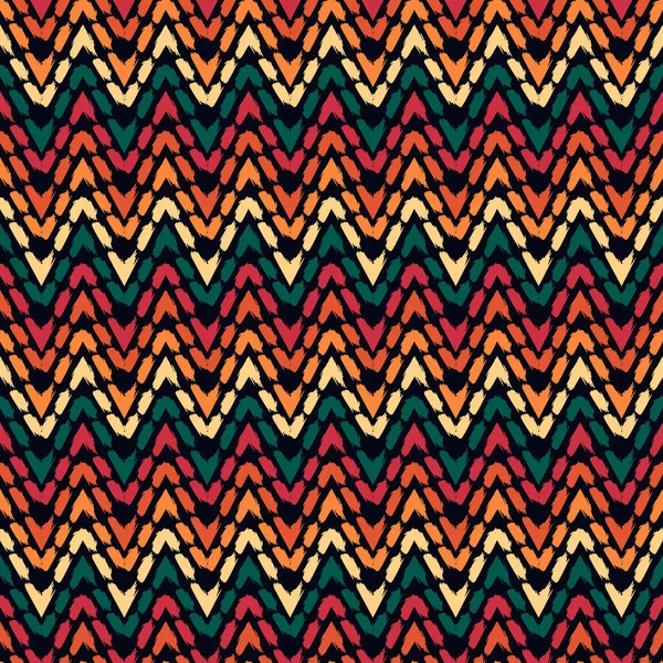 Etnische Naadloze Patroon Freehand Horizontale Zigzag Chevron Strepen Print Boho — Stockvector