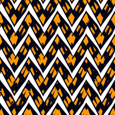 Etnik, pürüzsüz bir model. Freehand zigzag çizgileri. Boho şık tasarım arka planı. Kabile tarzı duvar kağıdı. Fırça gibi dalgalı çizgiler. El çizimi geometrik süs. Sembol arkaplanı. Yerel resim.