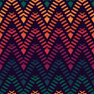 Etnik, pürüzsüz bir model. Freehand yatay zigzag sembolü çizgileri. Boho şık tasarım arka planı. Yerli, kabile tarzı duvar kağıdı. Fırça darbeleri, el çizimi geometrik süsler. Vektör soyut