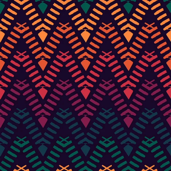 Etnik, pürüzsüz bir model. Freehand yatay zigzag sembolü çizgileri. Boho şık tasarım arka planı. Yerli, kabile tarzı duvar kağıdı. Fırça darbeleri, el çizimi geometrik süsler. Vektör soyut