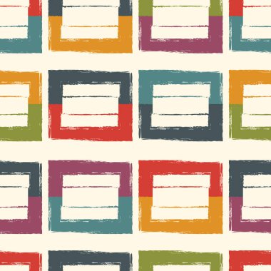 Boya fırçası pürüzsüz bir desen oluşturur. Freehand grunge tasarım arka planı. Kare motifli modern asgari süs. Moda el çizimi geometrik baskı. Sanatsal el, soyut vektör duvar kağıdı çizmiş