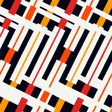 Geometrik dikişsiz desen. Bauhaus tarzı arka plan. Modern şebeke baskısı Düz çizgi, çapraz çizgi motif süsü. Moda çağdaş jeo duvar kağıdı. Soyut vektör tasarımı