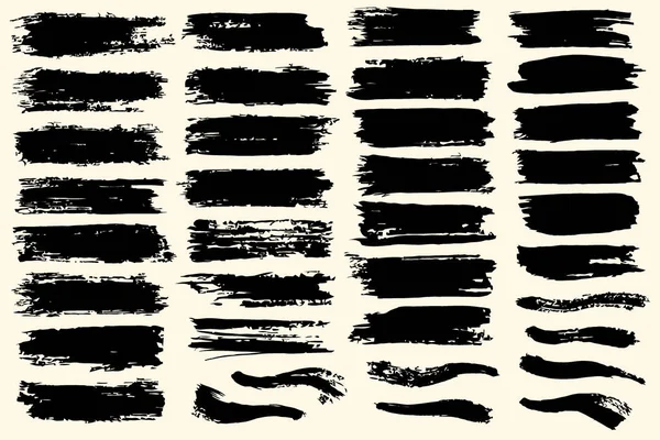 Pinselstrich Sammlung Handgezeichnete Schwarze Tinte Farbe Pinselstrichschmierset Verschiedene Freihandtexturen Isoliert — Stockvektor