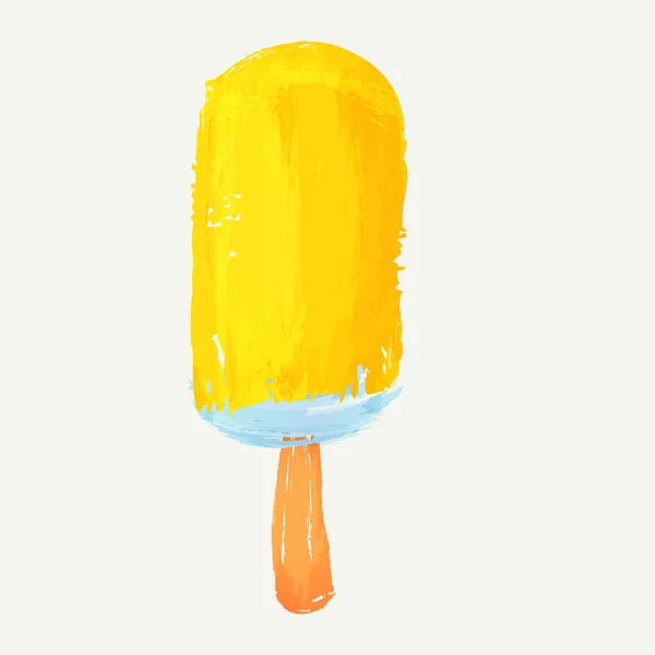 白い背景に隔離されたスティックイラスト上のアイスクリーム レモン釉薬で覆われたポプシクル ブラシストロークと水彩の模倣 手描きの効果食感 夏のデザートのコンセプトベクトルグラフィック — ストックベクタ