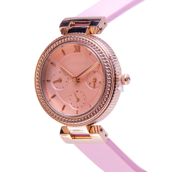 Reloj Pulsera Color Rosa Sobre Fondo Blanco — Foto de Stock
