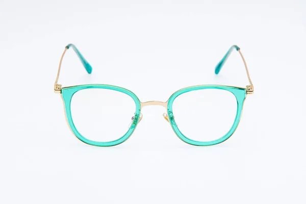 Mode Solglasögon Gröna Ramar Den Vita Bakgrunden — Stockfoto