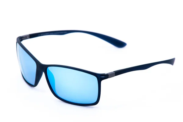 Fashion Sunglasses Black Frames Blue Lens White Background — Stockfoto