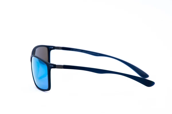 Fashion Sunglasses Black Frames Blue Lens White Background — Stockfoto