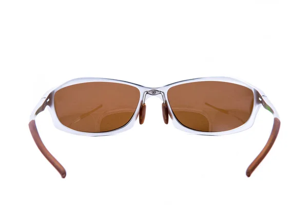 Fashion Sunglasses Silver Frame Brown Lens White Background — 스톡 사진