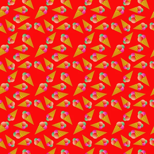 Nahtloses Muster Eistüten Auf Rotem Hintergrund Eignet Sich Gut Für — Stockvektor