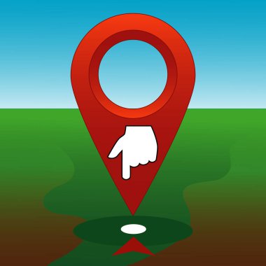 Kırmızı soyut harita işaretleyici rozeti, GPS düğmesi, logo için gerçekçi refleks ve yeşil arkaplan, tasarım kavramları, afişler, uygulamalar, uygulamalar, baskılar. Vektör illüstrasyonu.