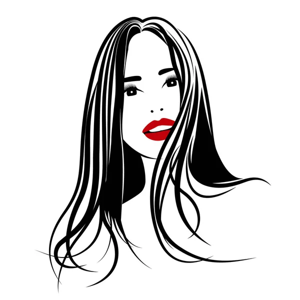 ファッションとレジャー ある若い可愛い女の顔の輪郭で 白い背景に細い線型ベクトル図 — ストックベクタ