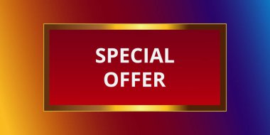 Kırmızı plaka üzerine özel teklif, çok renkli arka plan, mağazalar ve web siteleri için satış konsepti. Vektör illüstrasyonu.