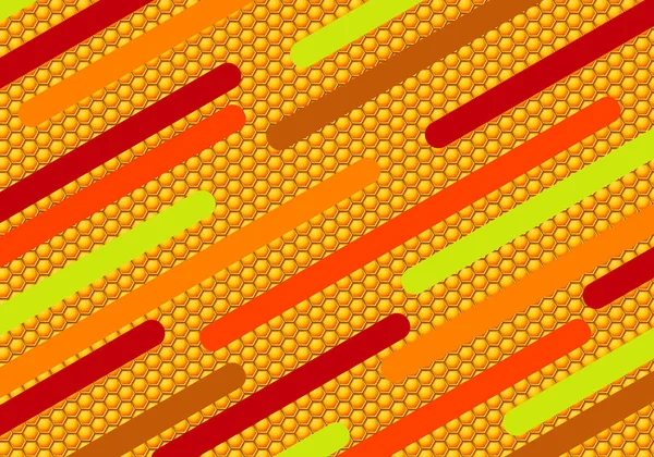 Altıgenlerin sarı arka planında çok renkli çizgiler. Ambalaj tasarımı, mağaza, pankart, web sitesi için. Vektör illüstrasyonu.