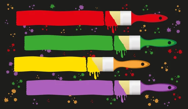 Четыре Разноцветные Кисти Красят Черном Фоне Логотип Концепция Дизайна Сайта — стоковый вектор