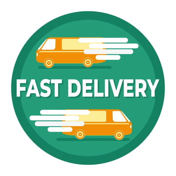 Icon Inscription Fast Delivery Two Fast Moving Cars Green Background — Stock Vector