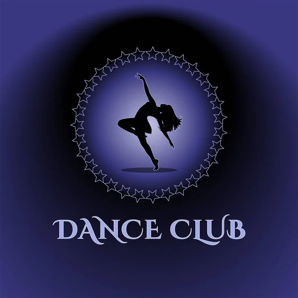 Abstract Symbol Dancing Girl Form Logo Inscription Dance Club Blue — Stockvector